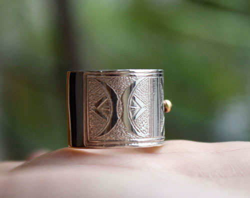 Touareg, bague tribal ethnique africaine en argent et laiton