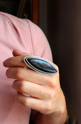 Tu n’es plus là, bague commémoration en argent et goldstone bleue