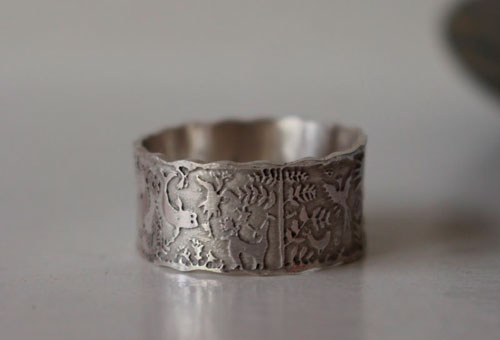 Un monde imaginaire, bague otomi de mariage personnalisé en argent