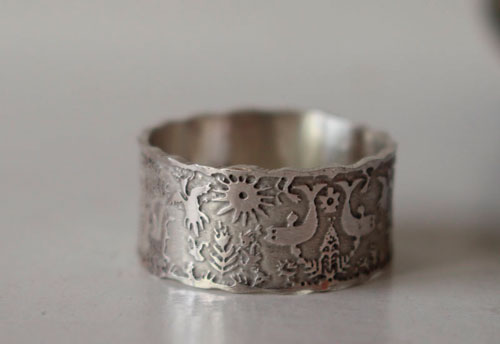 Un monde imaginaire, bague otomi de mariage personnalisé en argent