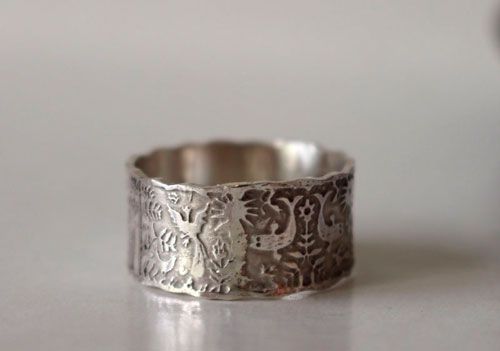 Un monde imaginaire, bague otomi de mariage personnalisé en argent