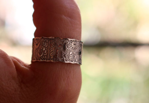 Un monde imaginaire, bague otomi de mariage personnalisé en argent