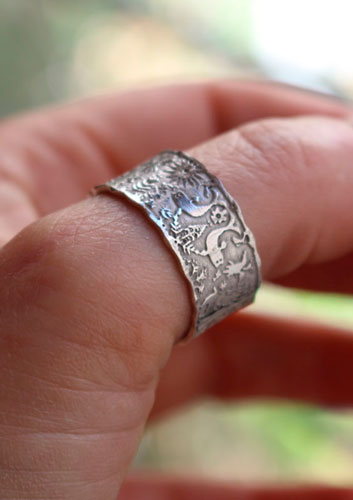 Un monde imaginaire, bague otomi de mariage personnalisé en argent