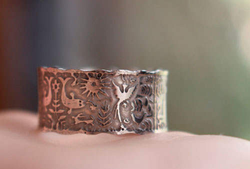 Un monde imaginaire, bague otomi de mariage personnalisé en argent