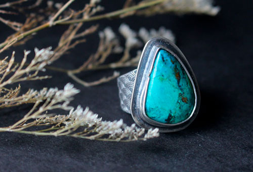 Vague bleue, bague mer japonaise en argent et chrysocolle