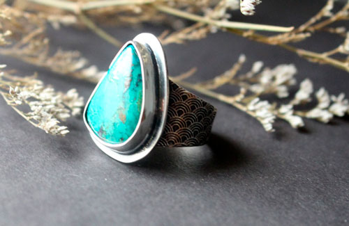 Vague bleue, bague mer japonaise en argent et chrysocolle