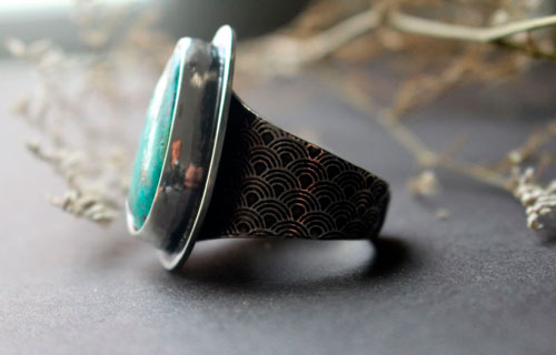 Vague bleue, bague mer japonaise en argent et chrysocolle