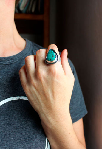 Vague bleue, bague mer japonaise en argent et chrysocolle