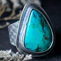 Vague bleue, bague mer japonaise en argent et chrysocolle