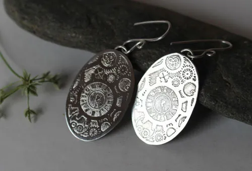 Aiguilles mécaniques, boucles d’oreilles engrenages steampunk en argent