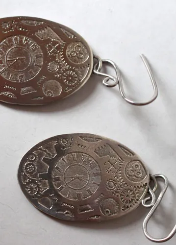 Aiguilles mécaniques, boucles d’oreilles engrenages steampunk en argent