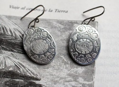 Aiguilles mécaniques, boucles d’oreilles engrenages steampunk en argent