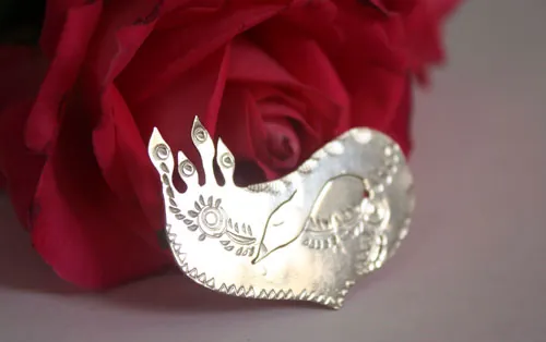 Alicanto, broche oiseau des Andes en argent