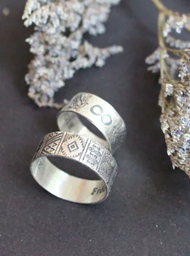 Alliances destinée, bague nature bohème infini en argent