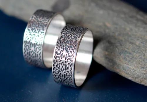 Alliances victoriennes, bague mariage baroque en argent