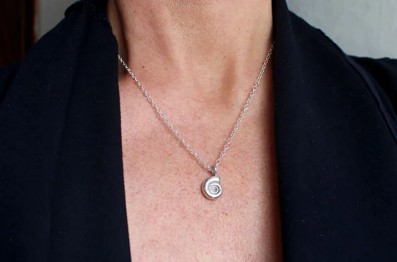 Ammonite eoderoceras, collier fossile jurassique en argent