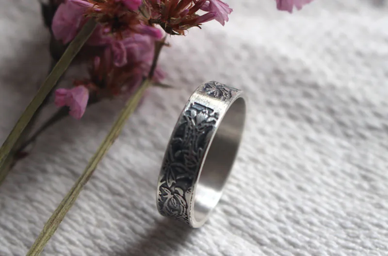 Ancolie, bague fleur en argent