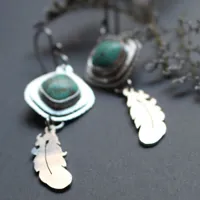 Apprendre à voler, boucles d’oreilles plumes rêveuses en argent et turquoise