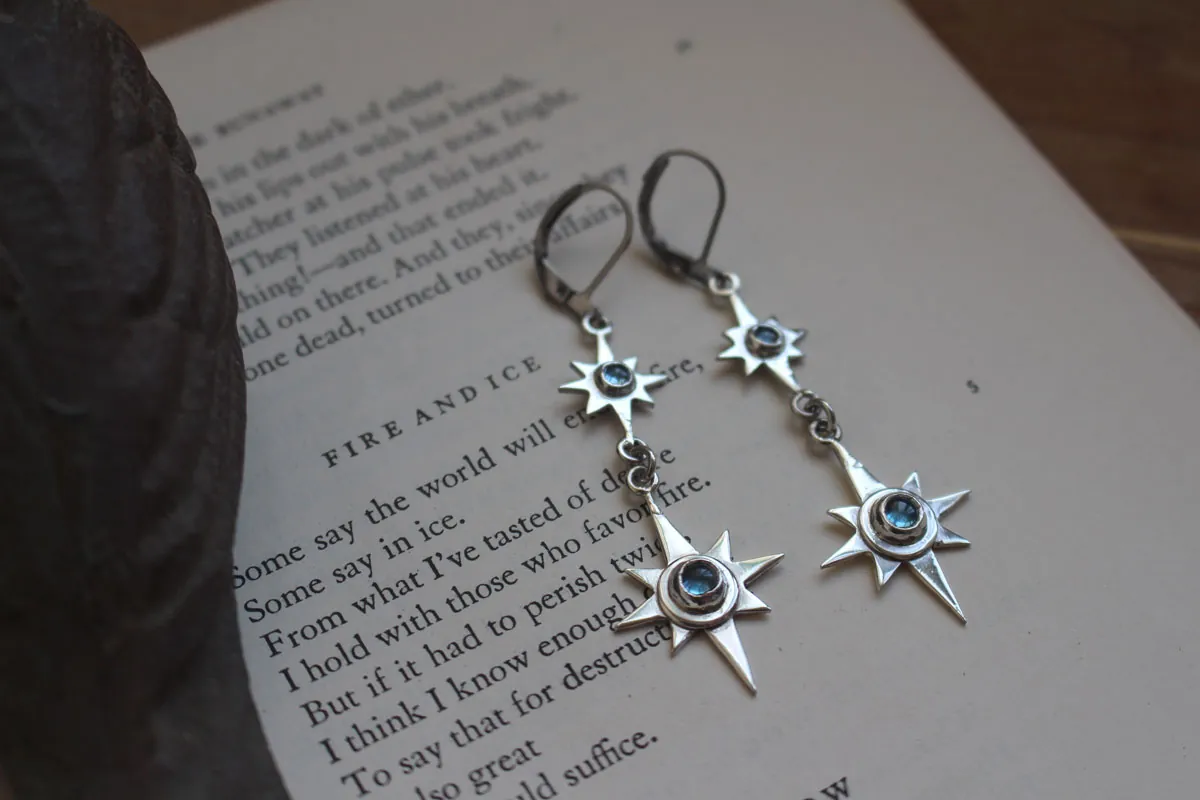Arktos, boucles d’oreilles étoiles bleues en argent et zircon