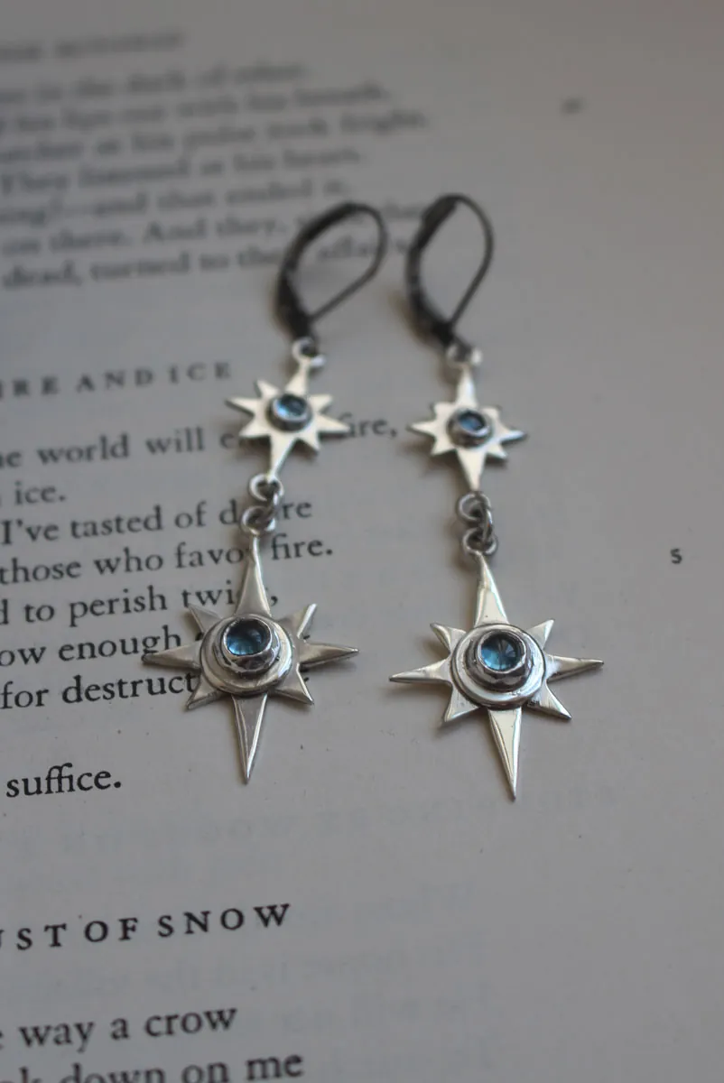 Arktos, boucles d’oreilles étoiles bleues en argent et zircon
