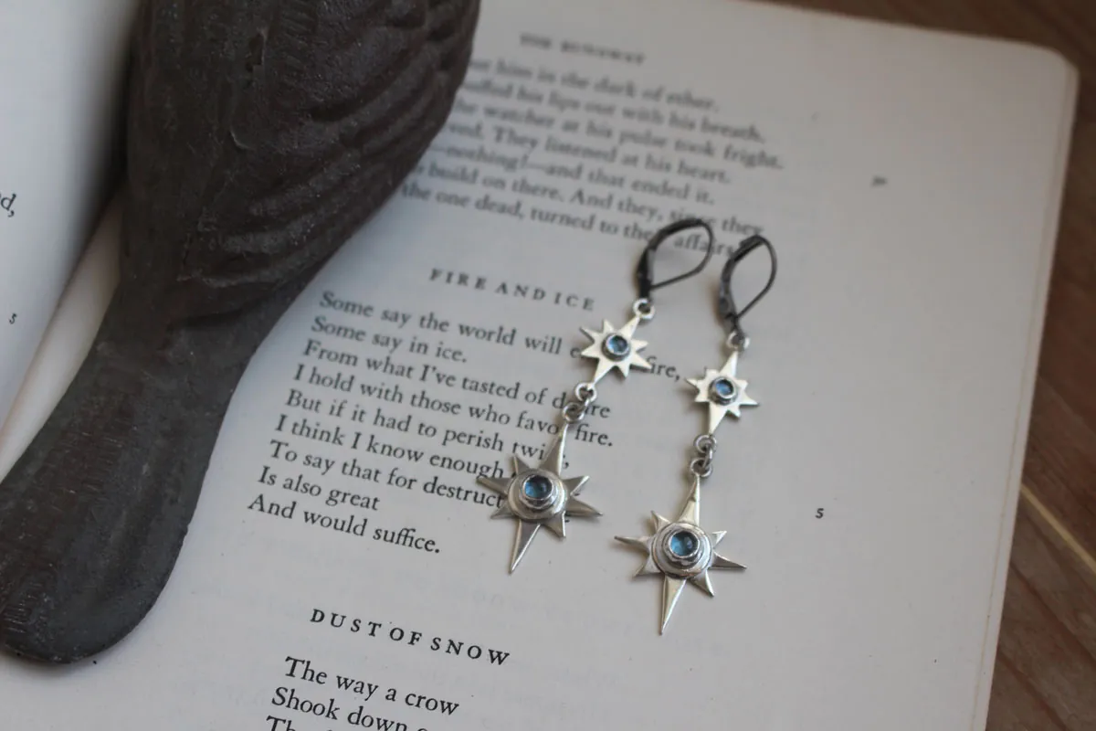 Arktos, boucles d’oreilles étoiles bleues en argent et zircon