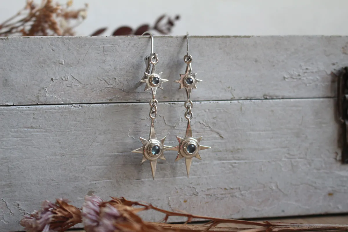 Arktos, boucles d’oreilles étoiles bleues en argent et zircon