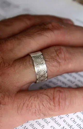 Asanoha, bague feuille de chanvre japonaise en argent