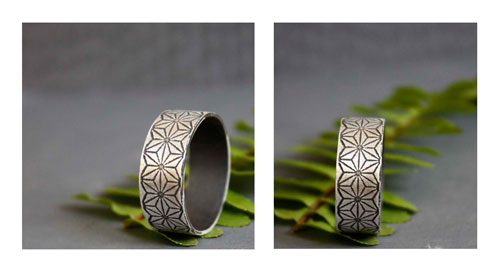 Asanoha, bague feuille de chanvre japonaise en argent