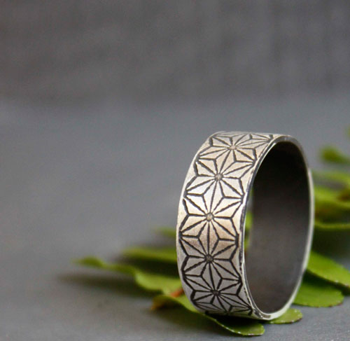 Asanoha, bague feuille de chanvre japonaise en argent