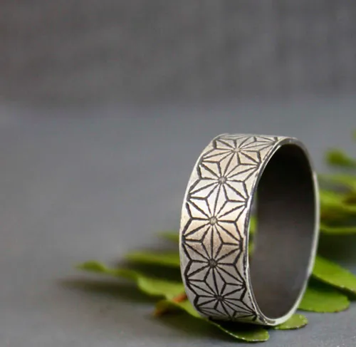 Asanoha, bague feuille de chanvre japonaise en argent