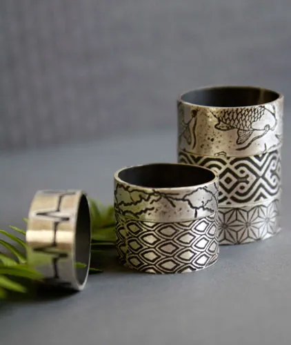 Asanoha, bague feuille de chanvre japonaise en argent