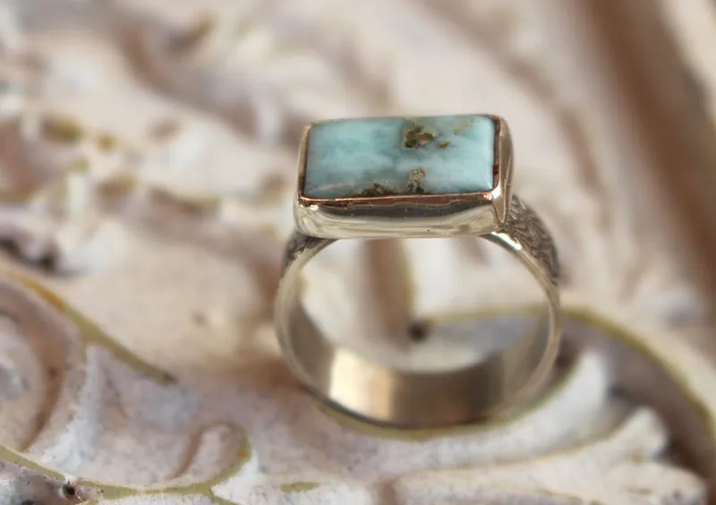 Atlantide, bague légende grecque en argent et larimar