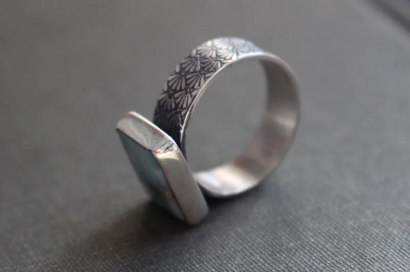 Atlantide, bague légende grecque en argent et larimar