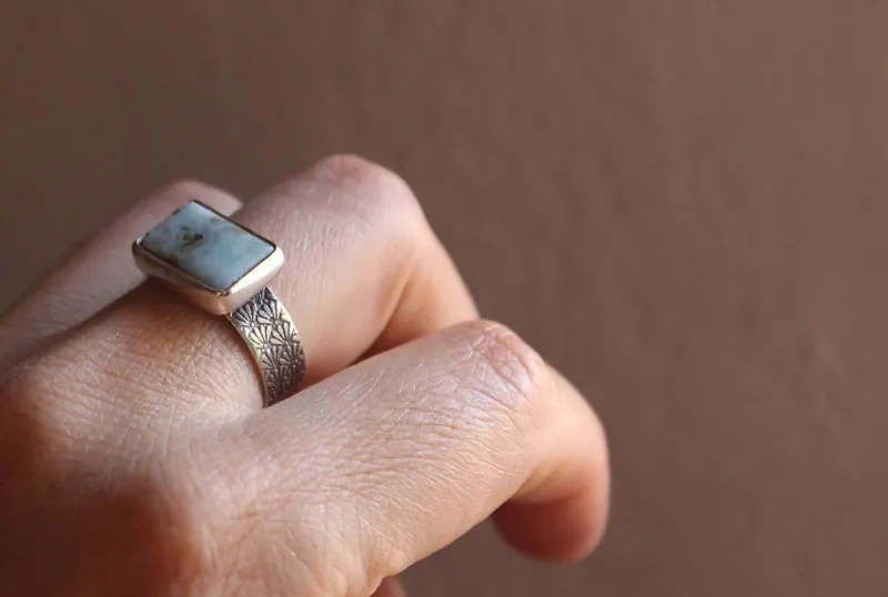 Atlantide, bague légende grecque en argent et larimar