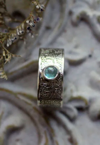 Au gré de l’eau, bague mandala de l’abondance en argent et apatite