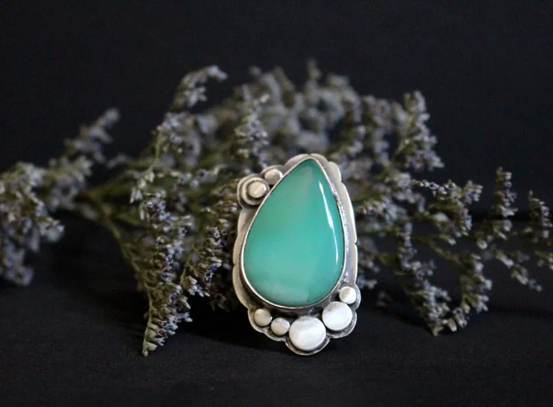 Au royaume de la nature, bague cachemire en argent et chrysoprase