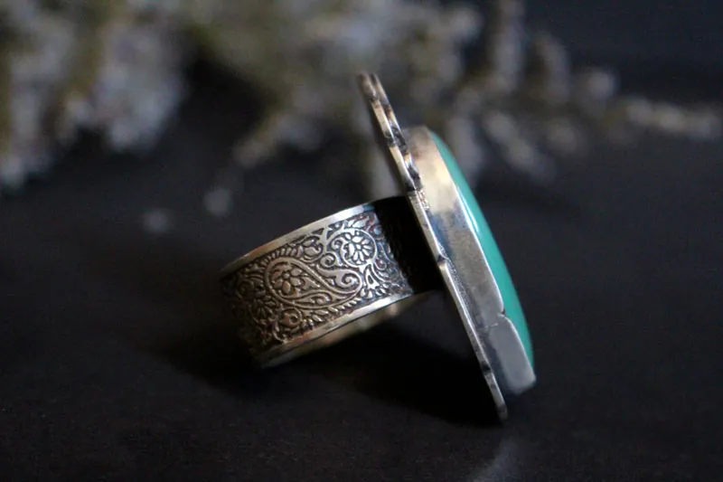 Au royaume de la nature, bague cachemire en argent et chrysoprase