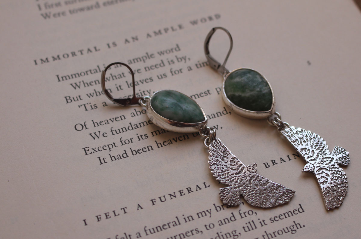 Aussi loin que le vent te portera, boucles d’oreilles aigle en argent et jaspe