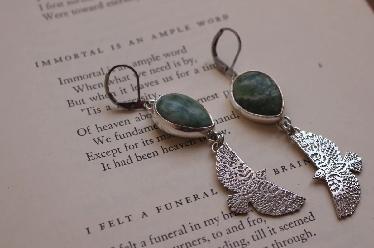 Aussi loin que le vent te portera, boucles d’oreilles aigle en argent et jaspe