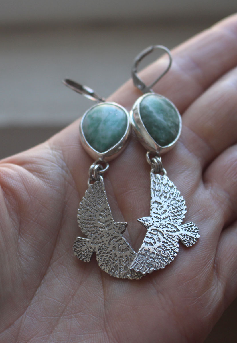Aussi loin que le vent te portera, boucles d’oreilles aigle en argent et jaspe