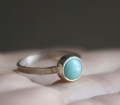 Azurine, bague bleu céleste en argent et amazonite