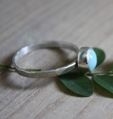 Azurine, bague bleu céleste en argent et amazonite