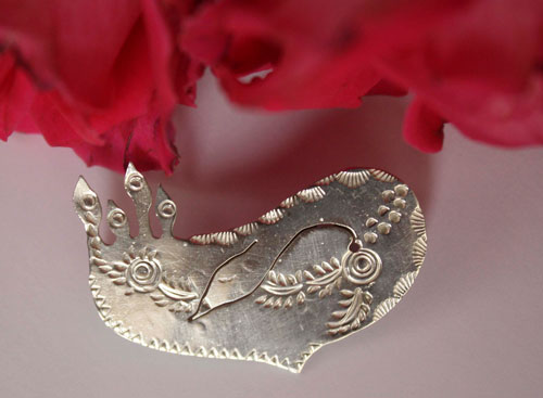 Alicanto, broche oiseau fantastique en argent