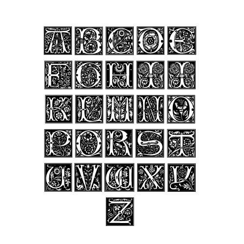 alphabet de type enluminure utilisé pour la réalisation des bijoux
