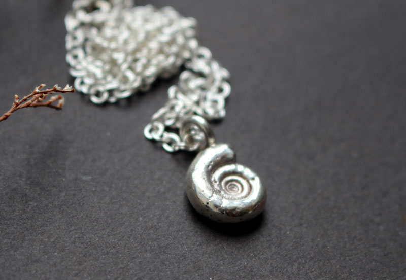 Ammonite eoderoceras, collier fossile jurassique en argent