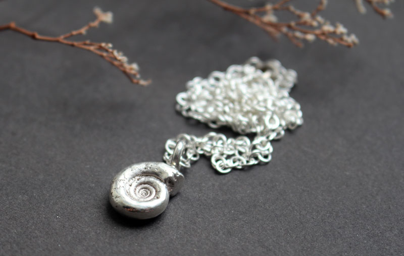 Ammonite eoderoceras, collier fossile jurassique en argent