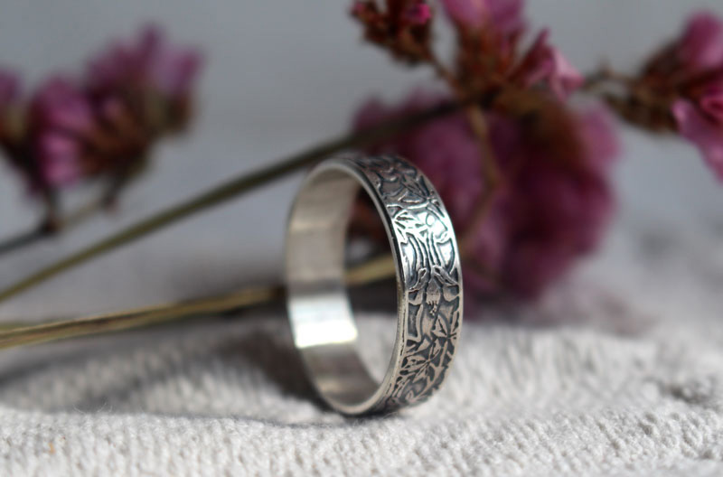 Ancolie, bague fleur en argent