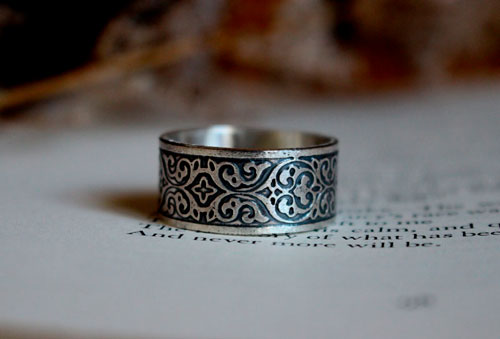 Arabesques de feuilles, bague volute baroque en argent 