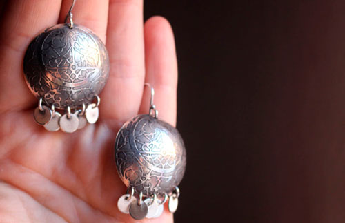 Astrolabe, boucles d’oreilles astronomie en argent