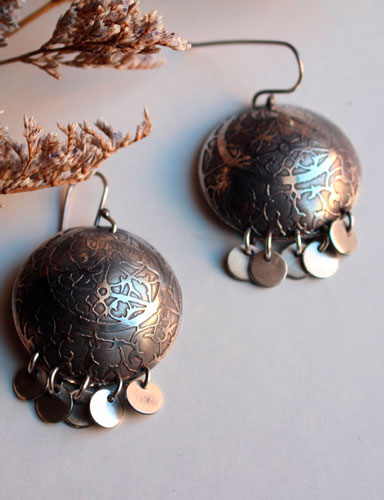 Astrolabe, boucles d’oreilles astronomie en argent